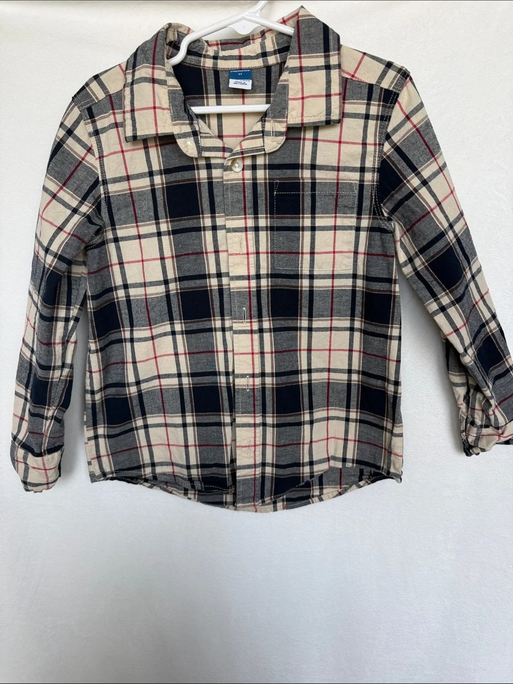 Old Navy boys Plaid Button-Down Shirt - Beige, NAVY blue with brown & red accent